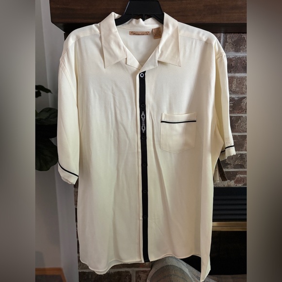 NWT Vintage Havanera Men's Ivory & Black Aztec & Bongo Embroidered Shirt - 2XLT - Picture 1 of 4